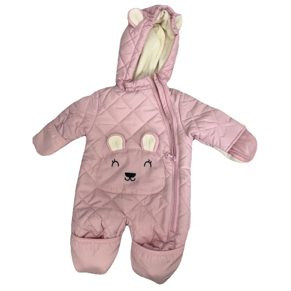 Wippette Baby Girl Fleece Bunny Embroidery Pink Bunting Snowsuit Hooded 0-3 Mon